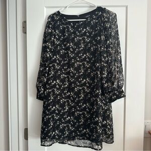 Black floral long sleeve midi dress